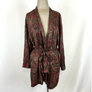 Vintage Vitoria's Secret Red Gold Green Paisley Print Robe